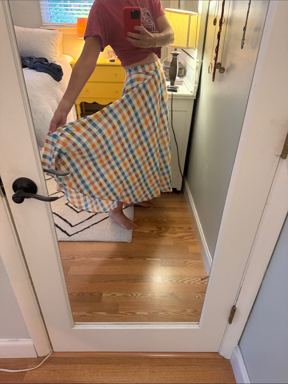 Maeve Multicolor Gingham Circle Skirt - Blue, Yellow, Red, Green - Picture 4 of 6